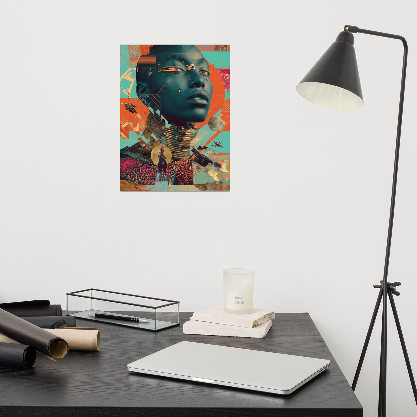 Wall Art 'Stellar Monarch' - AfroNeoPop Collage of a Futuristic Queen, African Decor